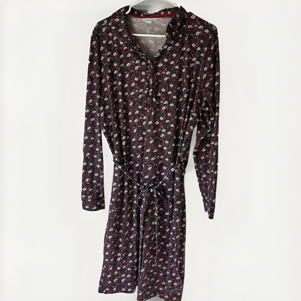 Boden Dress Women’s Size 18 Gray Floral Cotton Ruffle Long Sleeve Collar Dress